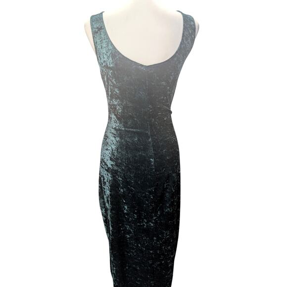 Vintage 90's Maurices Long Bodycon Sleeveless Crushed Velvet Green Dress Medium - Picture 2 of 5